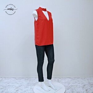 Nude V Neck Sleeveless Top Blood Orange Women M